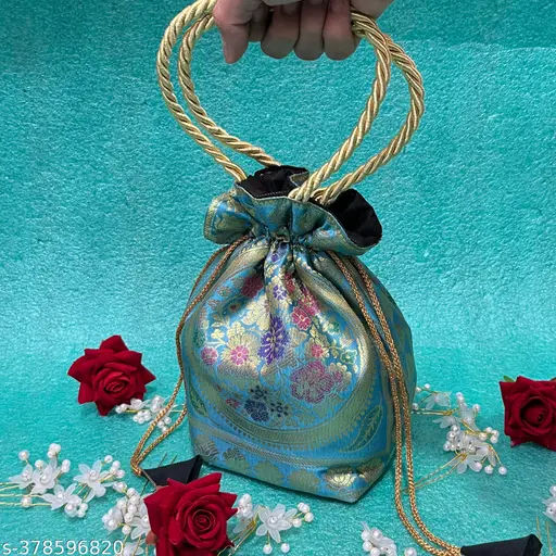 Light Blue Floral pouch Bag for Stylish Accessory